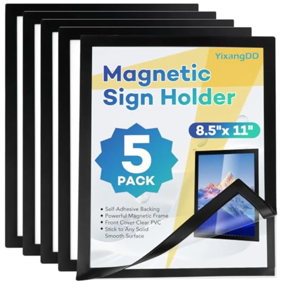 5 Pack Magnetic Sign Holder 8.5 x 11, Self-Adhesive Magnetic Wall Mount Sign Holder, Magnetic Document Holder for Wall Window O