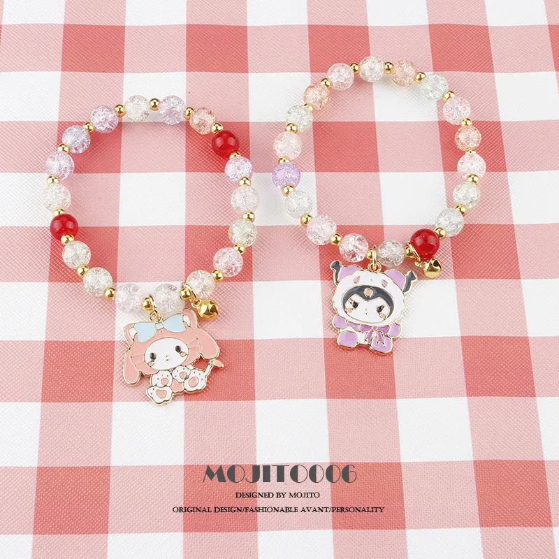 

Sanrio Hellokitty Mymelody Kuromi Purin Bakulu Small Fresh and Crystal Beaded Bracelet Female Simple Forest Girlfriend Bracelet