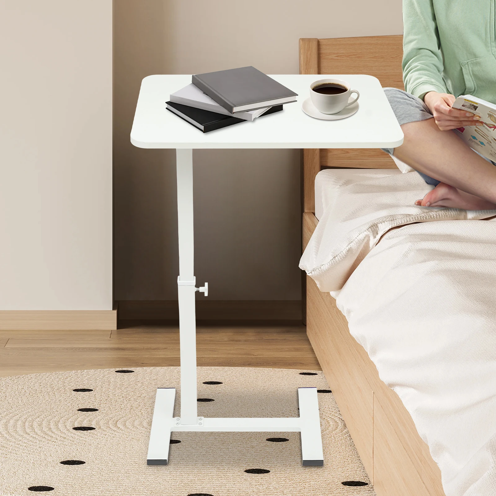 Rolling Laptop Table Adjustable Height Bed Table For Home Bedroom Easy Assembly