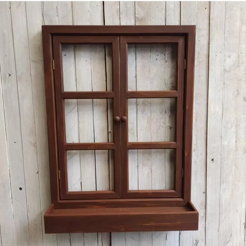 

Country Do Old Retro Fake Window Decoration Pendant Real Wood Simulation Wall Hanging Decoration Creative Garden Photography
