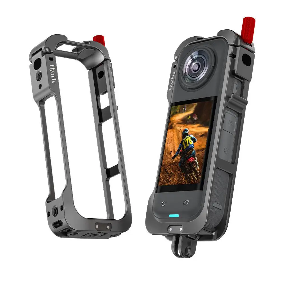 Metal Cage With Silicone Lens Cover For Insta360 X5 Camera Mount Bracket With Cold Shoe Horizontal/Vertical Shooting Rig