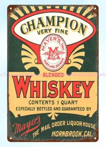 Blended Whiskey Label from Hornbook Siskiyou County CA tin sign