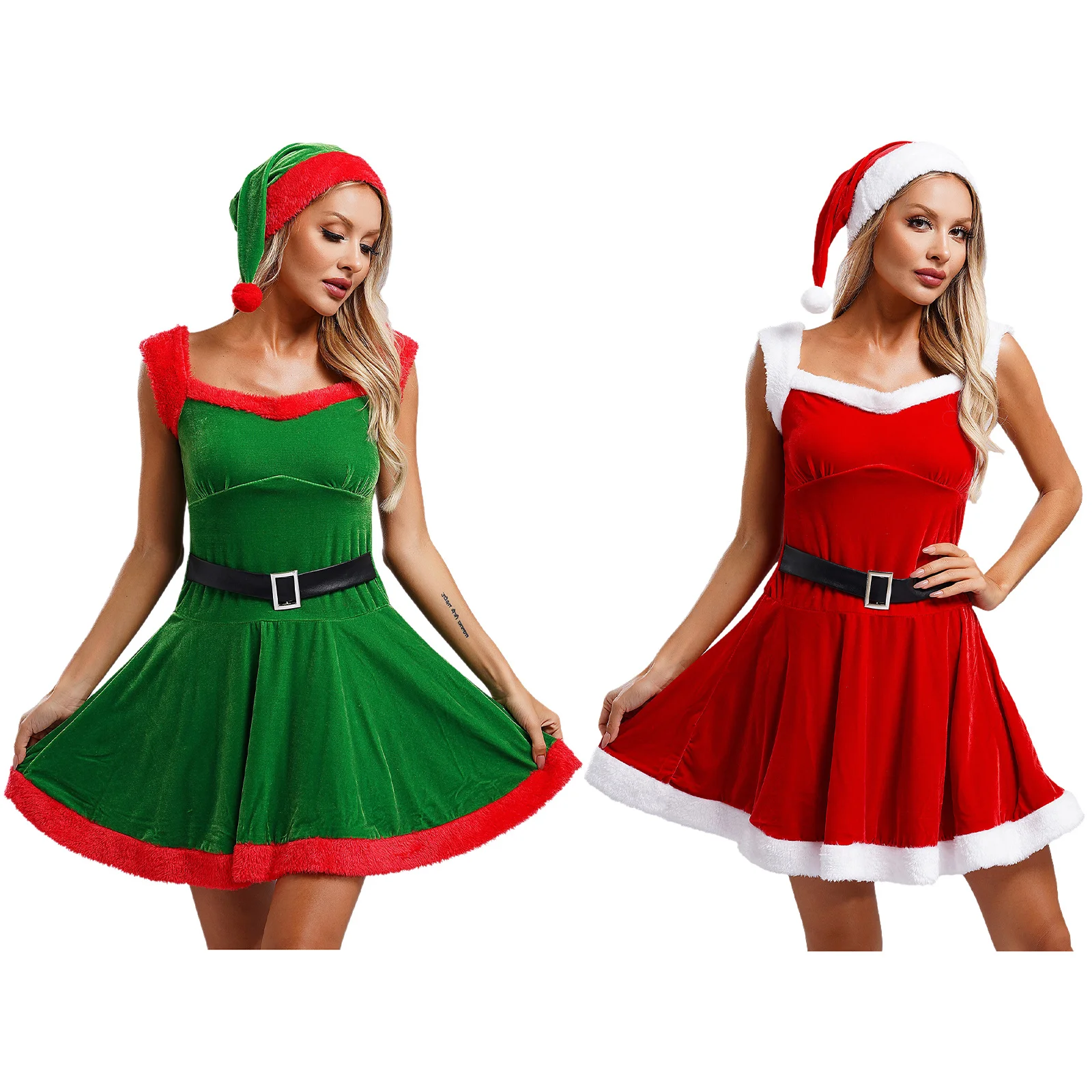 

Adult Womens New Year Chrismats Santa Claus Cosplay Costume Unifrom Naughty Dress Set For Festival Holiday Party Fancy Dressup.