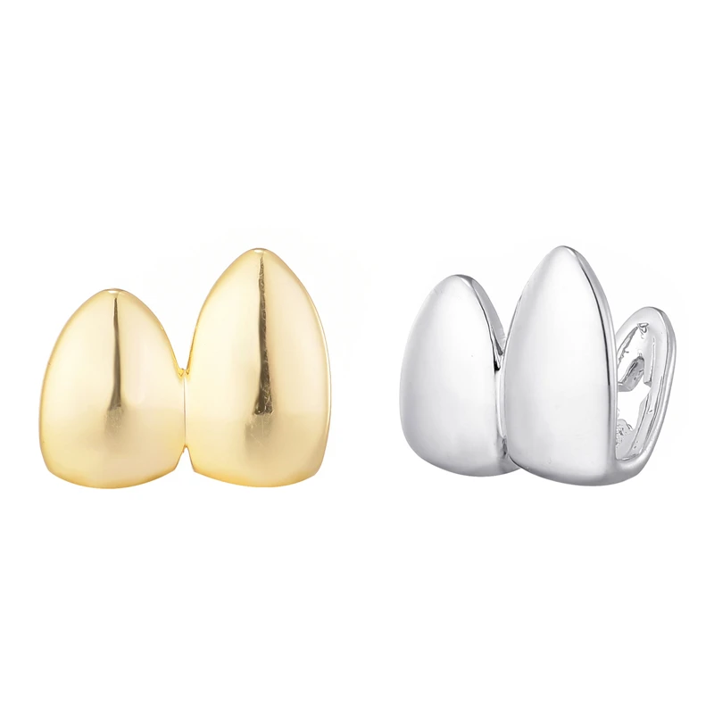 Hip Hop 2pcs Gold Plated Teeth Caps Grillz Top & Bottom Charm Grills For Men Women Jewelry Gift