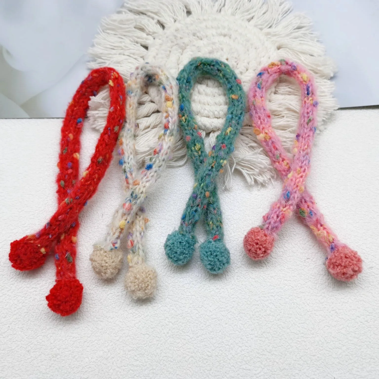 Dolls Accessories Knitted Versatile Scarf Ball Shaped Pendant Christmas Style Colorful Scarf Exquisite Beautiful Gift for Friend