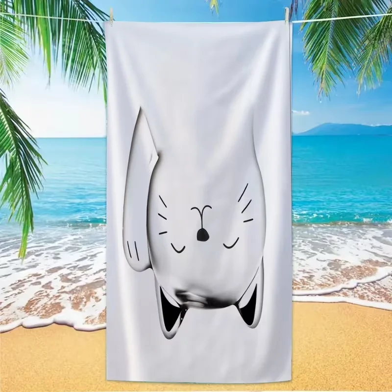Boho Floral Cat Beach Towel Sand Free Quick Dry Blanket Hand Drawn Spotted Kitten Tropical Leaf Print Summer Beach Towel