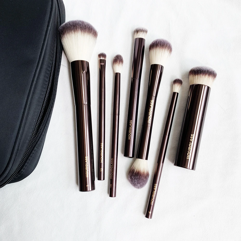 Hourglass Makeup Brushes Set VEGAN Travel Set with a pouch Soft Synthetic Hair Metal Handle Deluxe Cosmetics Brush Kit