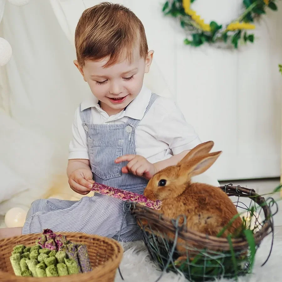 32 قطعة من أعواد قش تيموثي 320 جرام للأرنب خنزير غينيا الهامستر الطبيعية المصنوعة يدويًا يعامل ومضغات لصيانة الأسنان وإثراءها