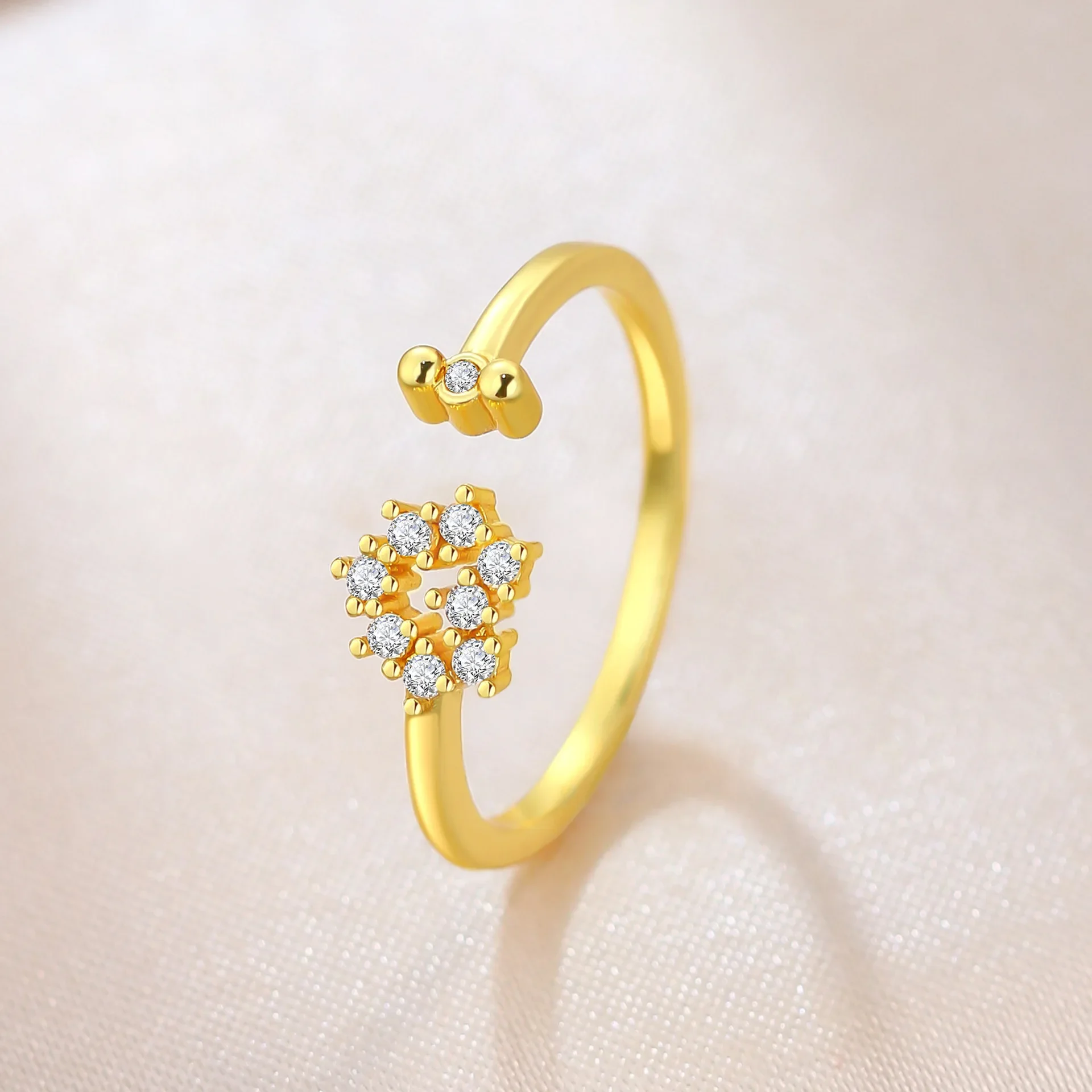 Hot-Sale Gold-Plated Ring With Adjustable Opening Hollowed-Out Zircon product image from Kayea’s Collections