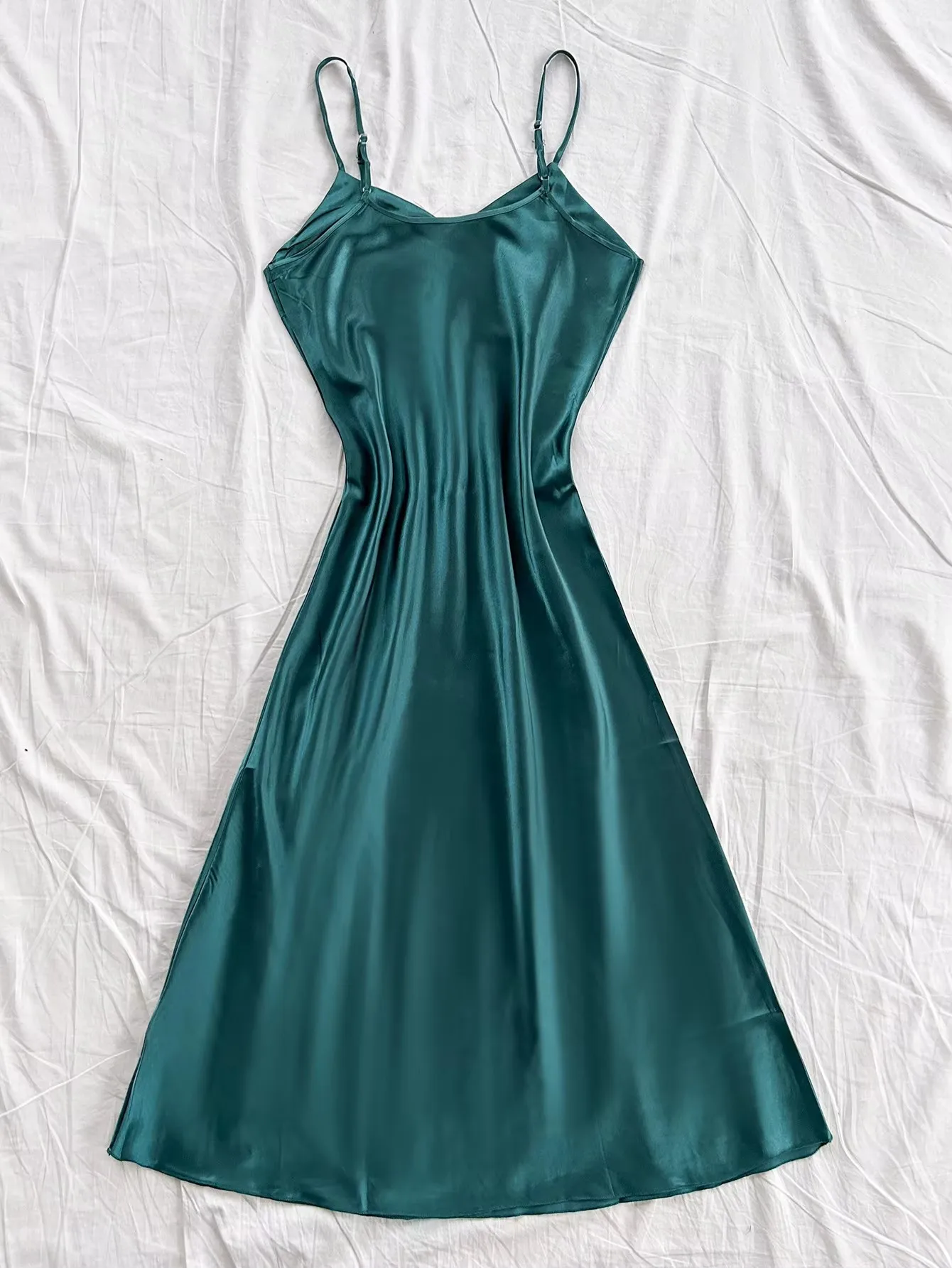 Elegante camisón de noche para mujer, sexy, cómodo y de corte largo, pijama de color liso para mujer.