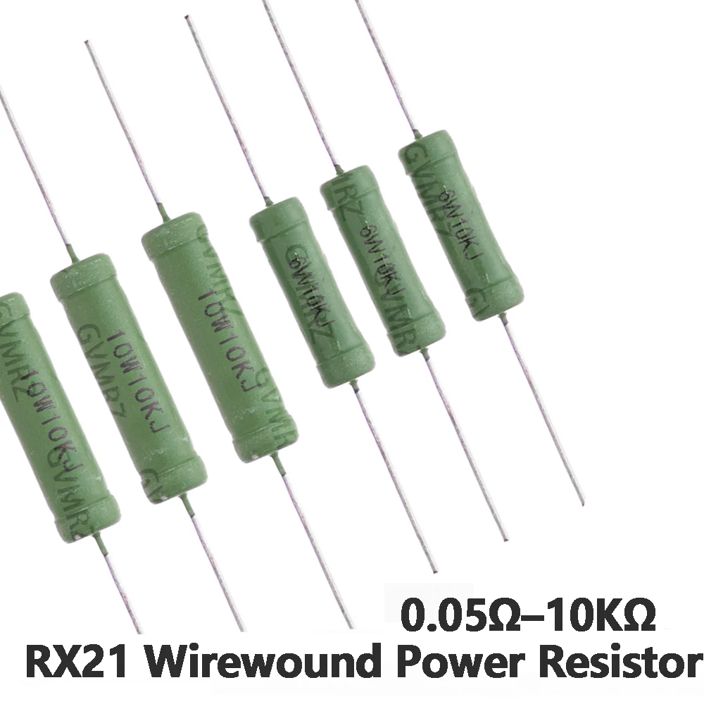 5PCS 0.05Ω–10KΩ 5.6R RX21 Wirewound Power Resistor DIP Type 6W 10W High Wattage Axial Resistor 6.8R 56R Assorted Values 1R 2R 1K