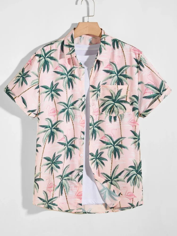 

Men Hawaiian Botanical Palm Tree Short Sleeve Lapel Shirts Button up Summer Beach Vacation Tops Men's Fashion Shirt Men's Shirts