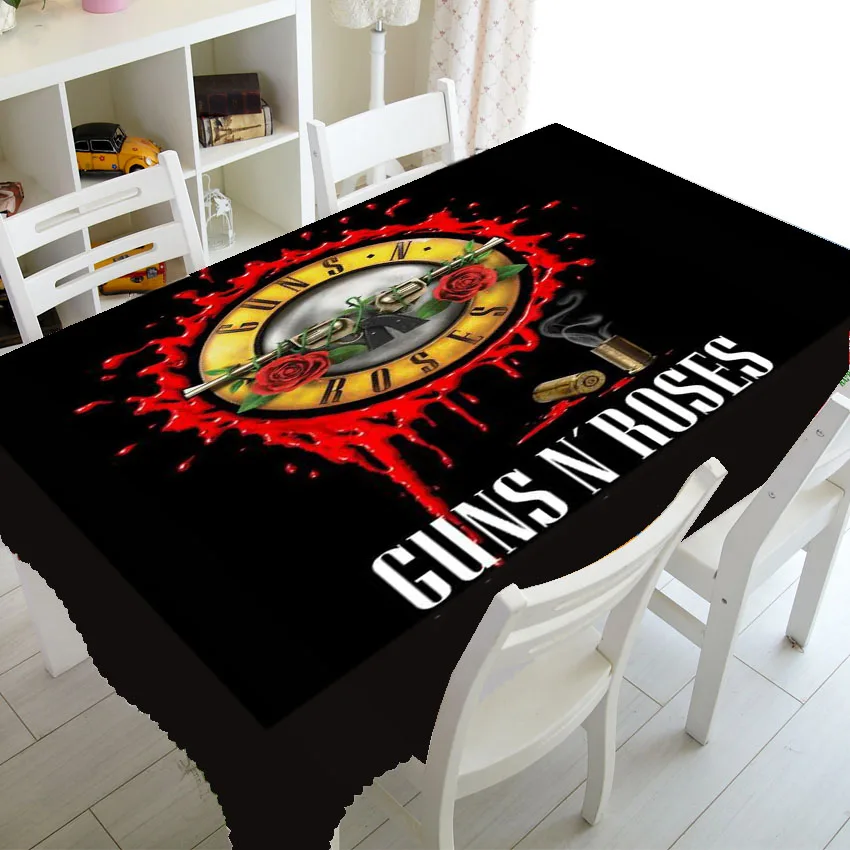 Punk Guns N Roses Logo Table Cover Cloth for Party Home Decor Hard Rock Music Tablecloth Rectangle Square Tablecovers Waterproof