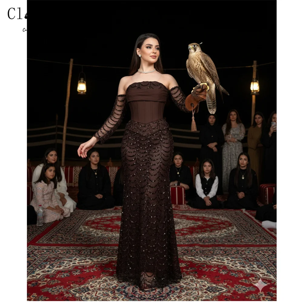 Clara Custom Fishtail Glanzende Tube Top Halve Mouwen Avondjurken Vrouw Elegante Damesjurken 2025, Vrouw Luxe Avondjurk