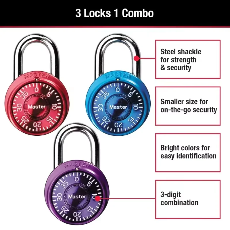 Master Lock 1533MCND Rotary Combination Padlock for Gym and School Lockers Locker Room Anti-theft Lock