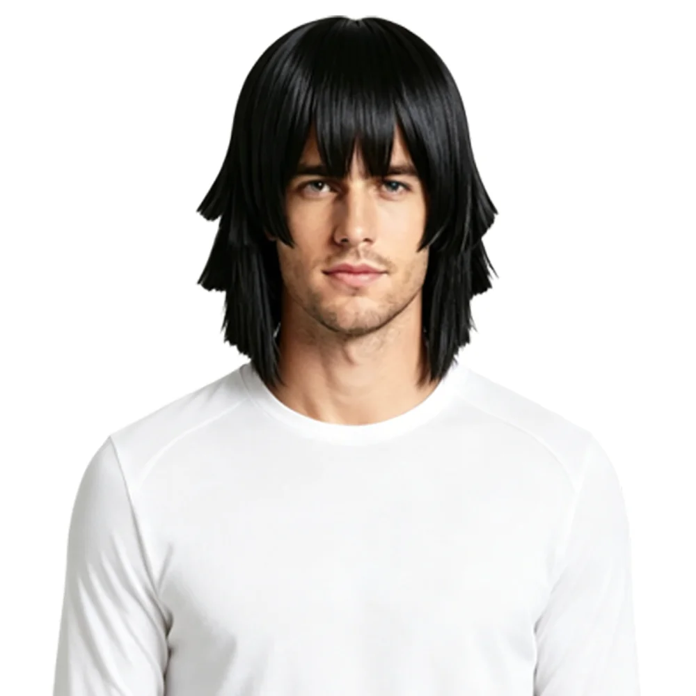 Iguro Obanai Cosplay Wig Black Short Layered Unisex Serpent Hashira Heat Resistant Synthetic Wig For Halloween Comic Con Party