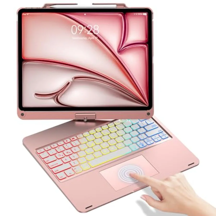 

Чехол-клавиатура для iPad Air 13 дюймов M4 2026, M3, M2, iPad Pro 13, 12.9 (6-го, 5-го, 4-го, 3-го поколений) с сенсорной клавиатурой и вращающимся на 360° держателем для стилуса