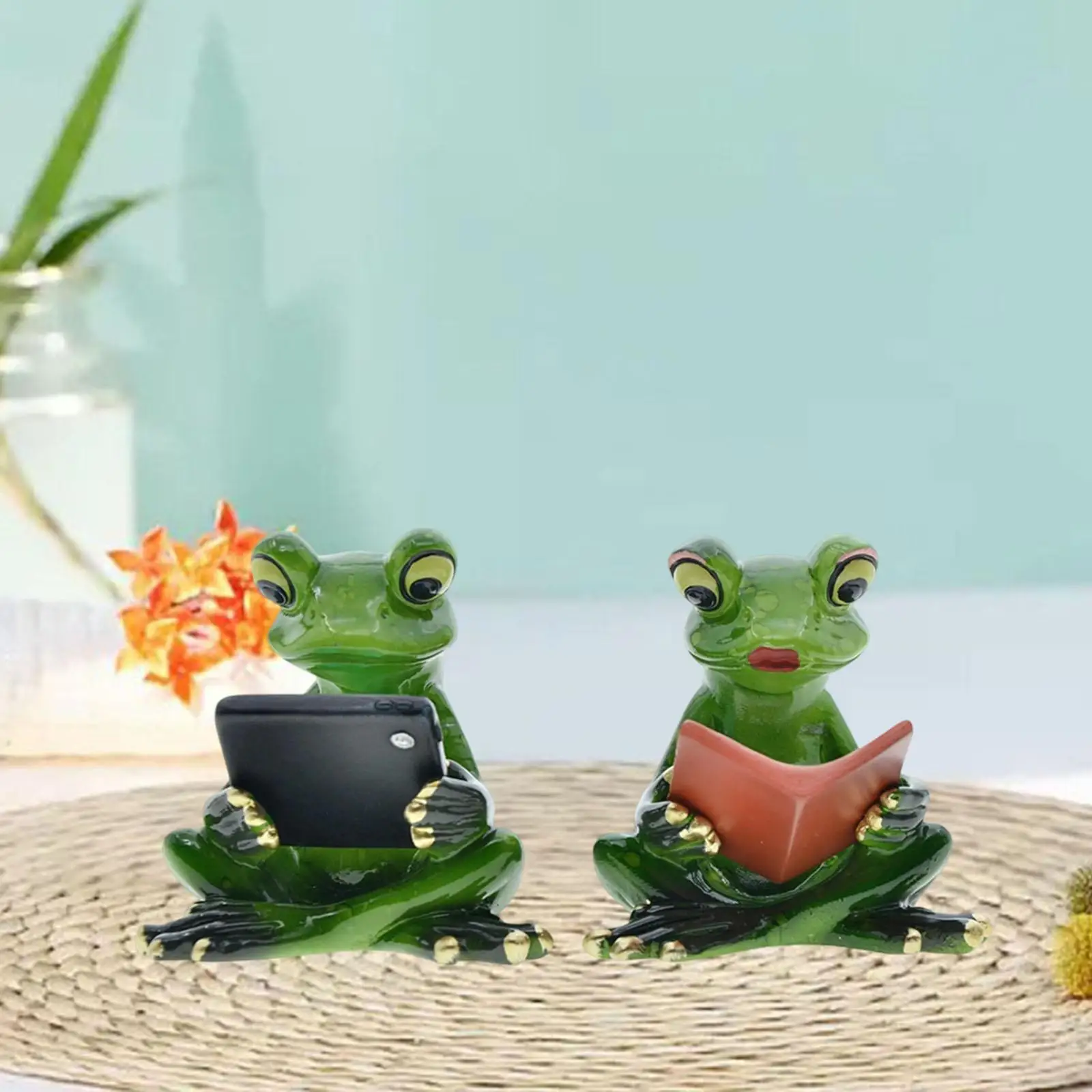 Reading A Book Frog Statue Animal Frog Figurine Crafts Desktop Romantic Gift for Lovers for Balcony Lawn Outdoor Decorative