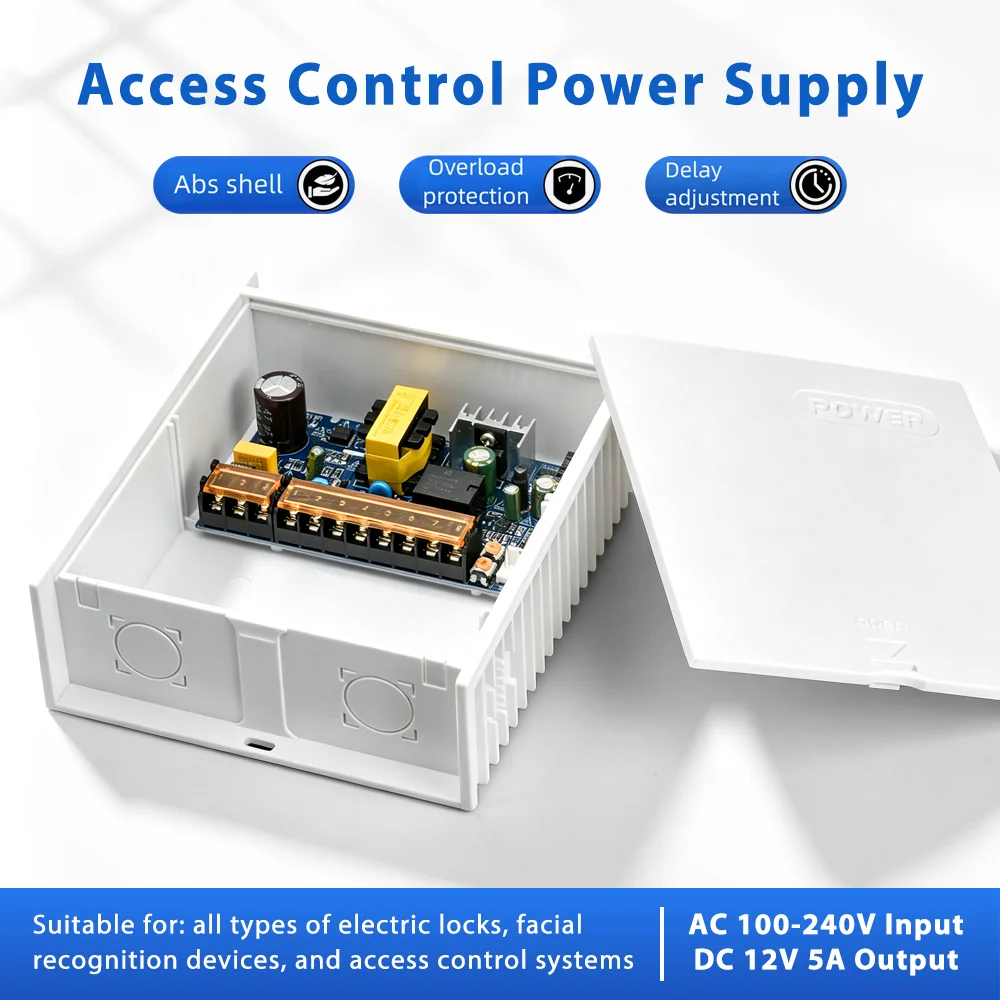 Access Control Power Supply 12V 5A 3A Time Delay, Doorbell, Single/Dual Door Controller, Ups Battery, External Remote