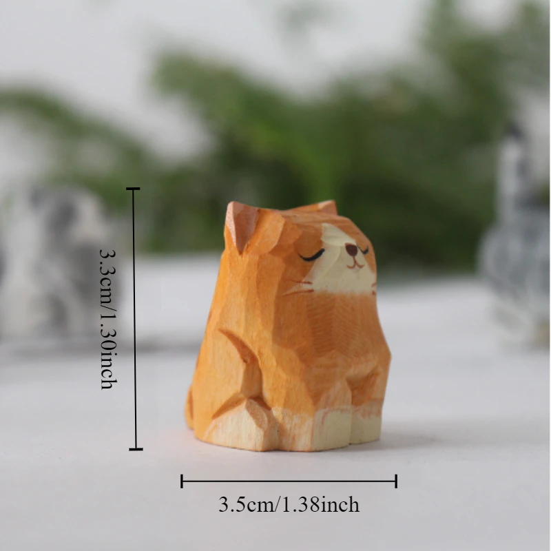 1pc Wooden small animal ornaments Pure handmade wooden carving handicrafts home decoration accessories Gift kitten ornaments