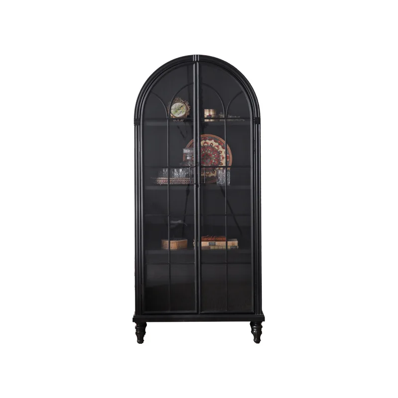 

American rural wine cabinet against the wall modern simple door, living room display black ultra-thin store decoration