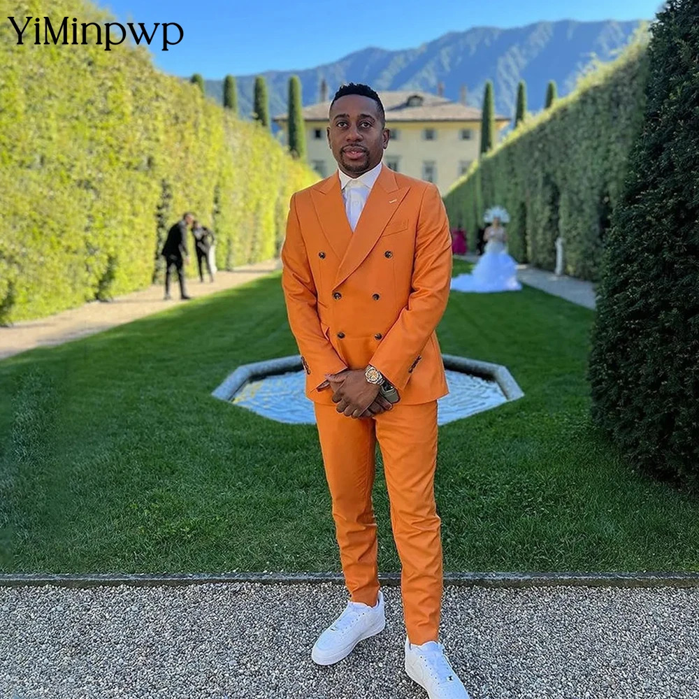 

YiMinpwp Linen Men Suits Blazer Sets for Weddings 2 Pieces Peaked Lapel Double Breasted Formal Wedding Groom Business Suit