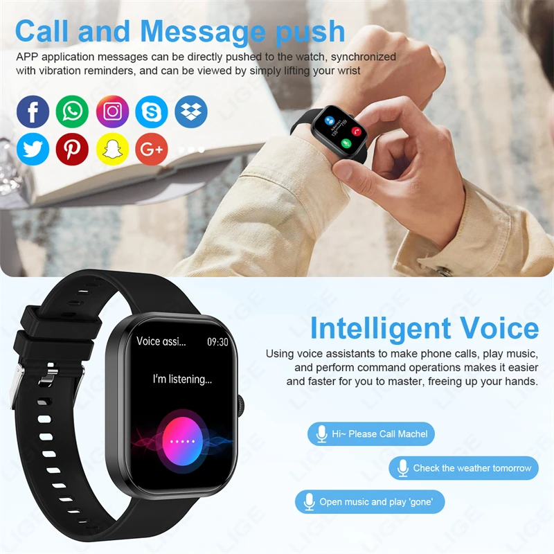 Reloj inteligente LIGE 2025 para hombre, pantalla completamente táctil, llamada Bluetooth, relojes impermeables, rastreador deportivo de Fitness, Reloj inteligente para Mujer