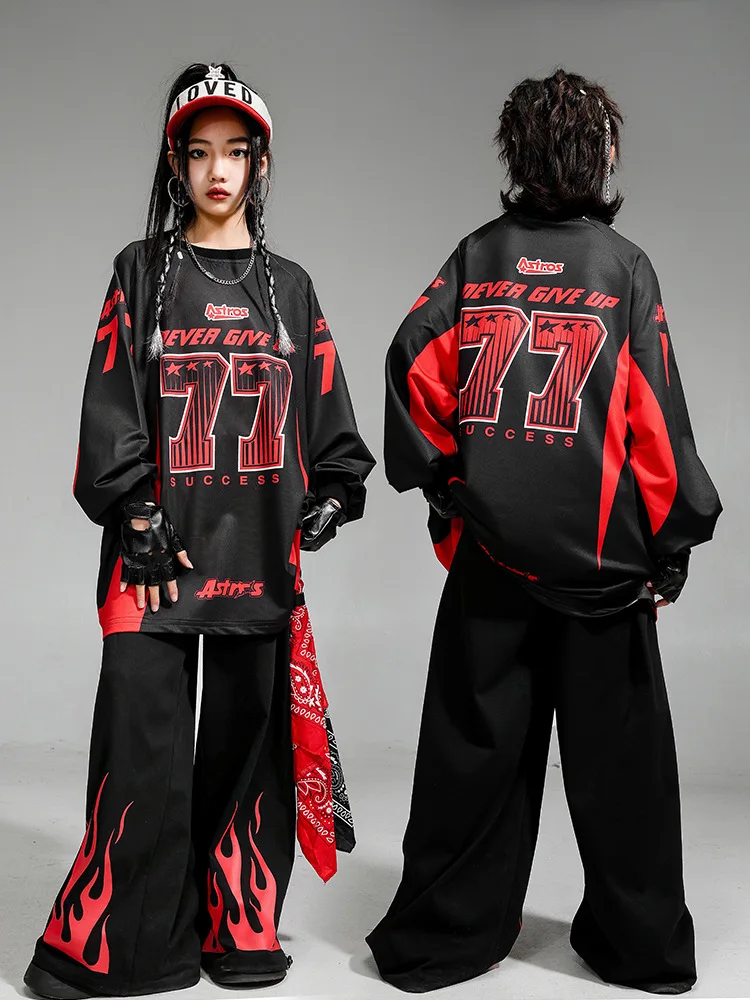 소년 힙합 streetwear 대비 운동복 화재 조깅 바지 소녀 k-pop 스트리트 댄스 의상 어린이 재즈 의류 세트