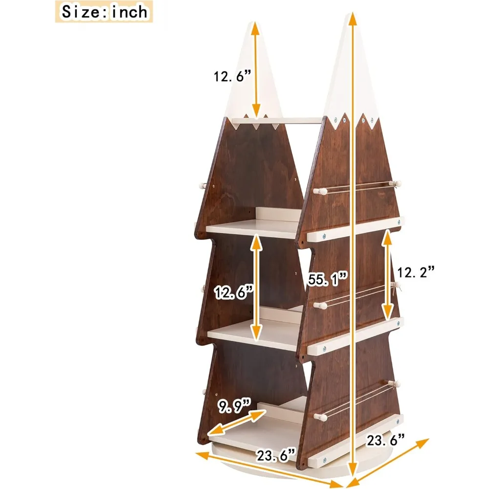 رف كتب خشبي دوار للأطفال - 360 درجة °   رف تخزين لغرفة الدراسة، منظم العرض بالجوز والكريمي