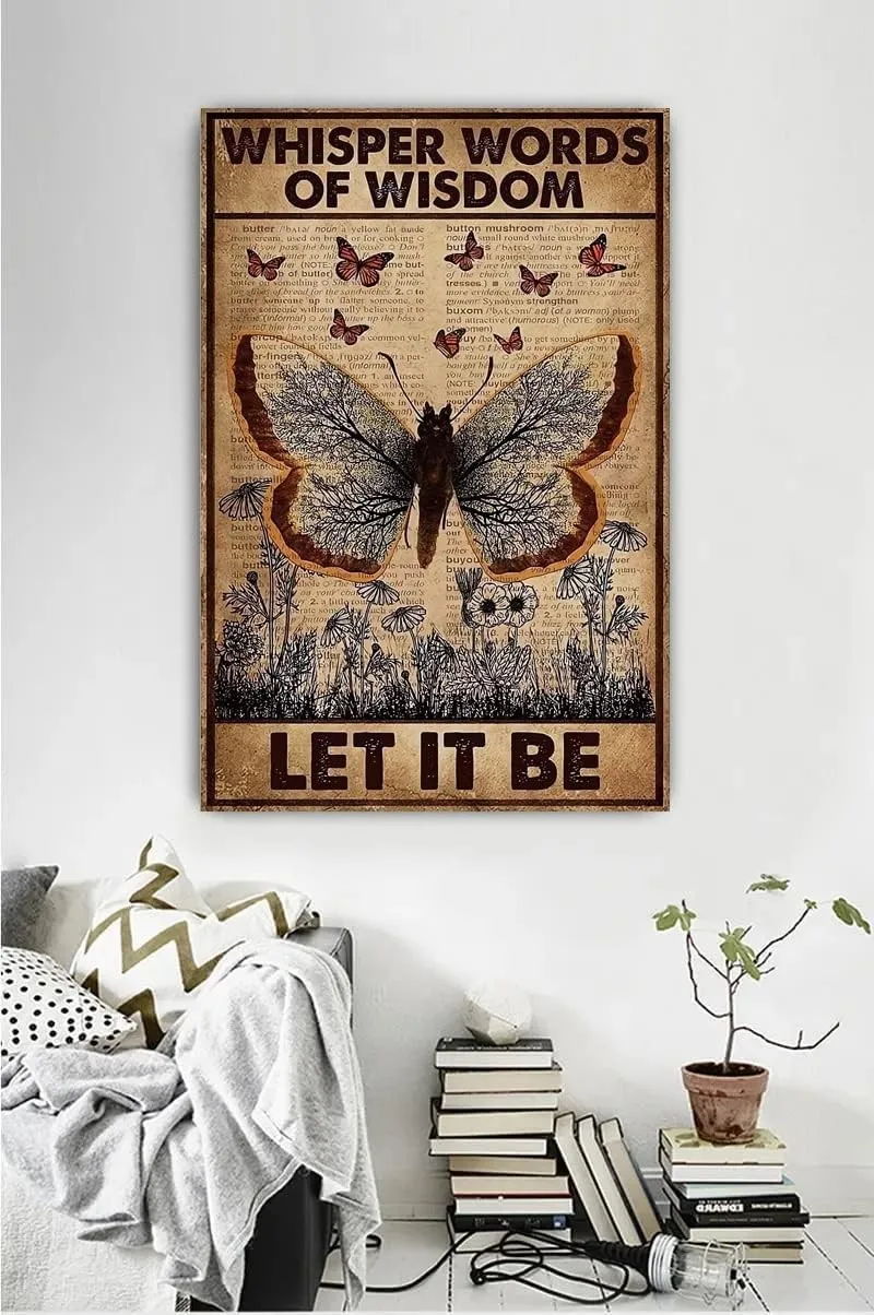 Butterfly Hippie Girl Metal Tin Sign Whisper Words of Wisdom 8x12 Metal Sign