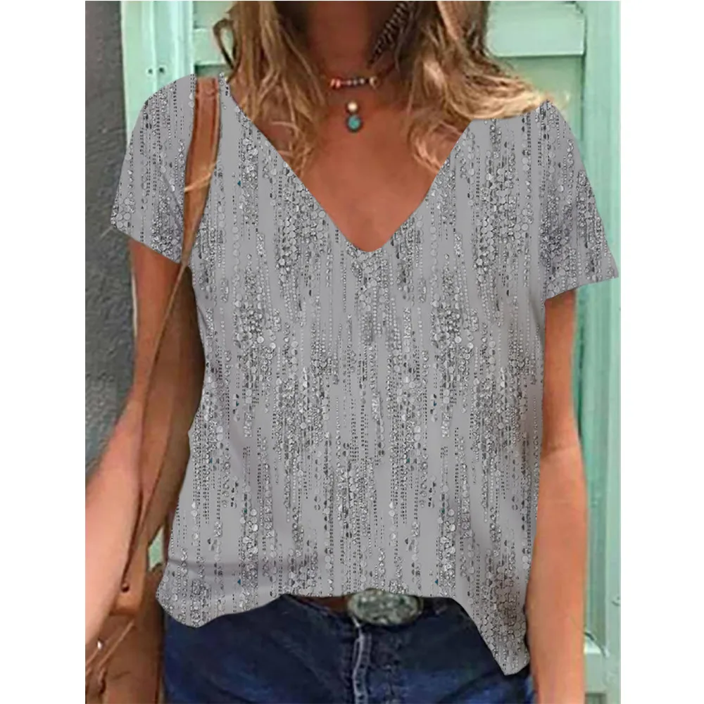 Camisetas con gráficos degradados para mujer, Tops con cuello en V, ropa Vintage a la moda para mujer, camisetas con estampado Floral, camisetas holgadas de gran tamaño