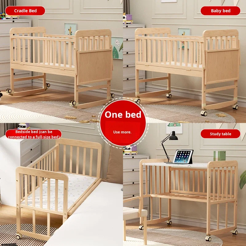 ！@Factory Wholesale Baby Bed Foldable Movable Newborn Children's Multi-function Solid Wood Cradle Splicing Large Bed