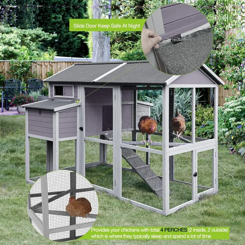 Chicken Coop With Large Nesting Box Outdoor Wooden Hen House Poultry Cage With Run (Grey-48) Freight Free Farm Farming Chiken