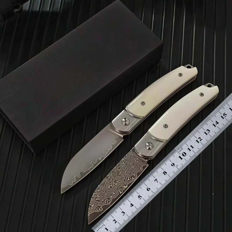 The New Damascus Steel/three-alloy Steel Folding Knife VG10 Handle High-hardness Outdoor Camping Portable  Practical Fruit Knife