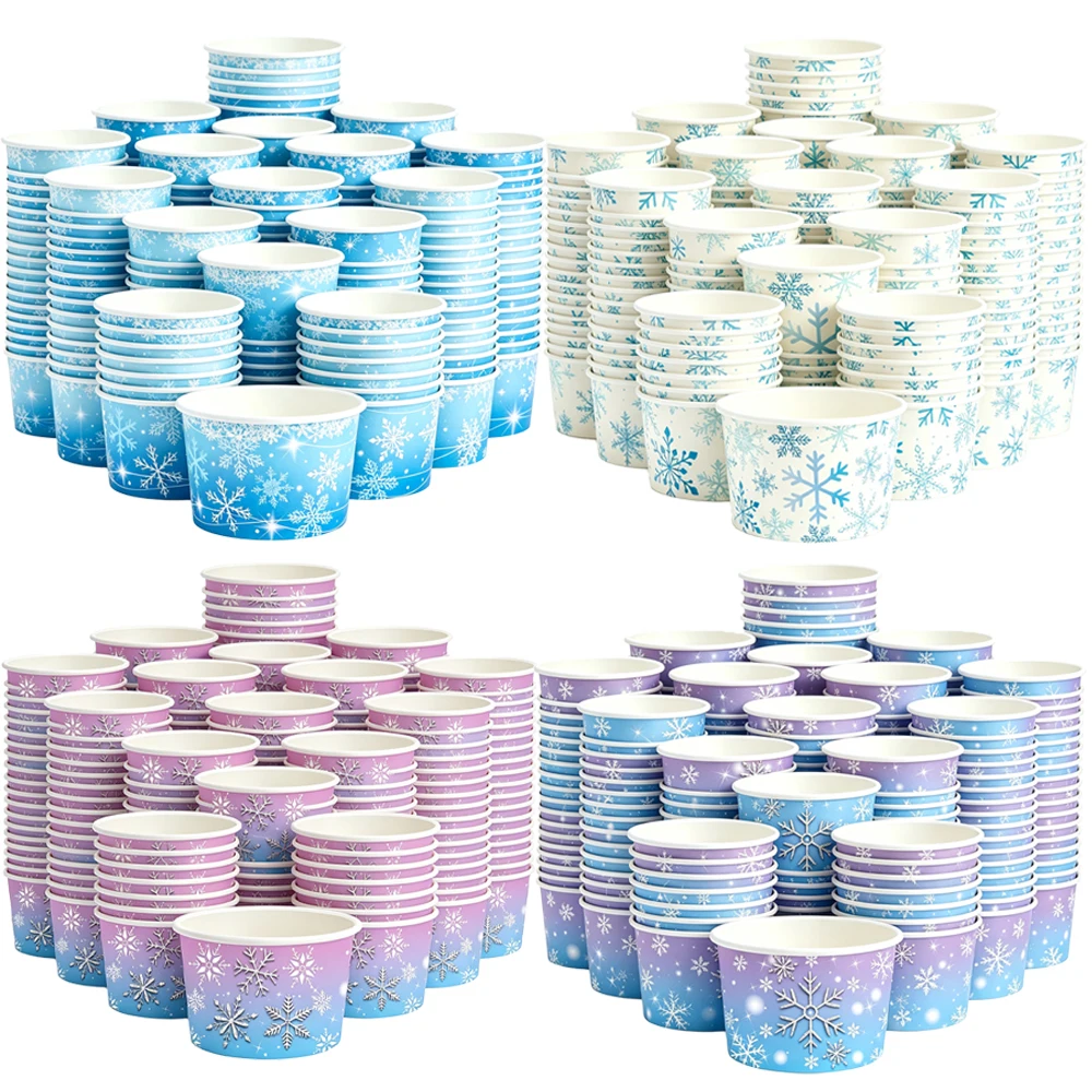 10/20/50pcs Snowflake Pattern Disposable Paper Bowls Snow Print Ice Cream Bowl Snack Cup For Christmas Frozen Birthday Party