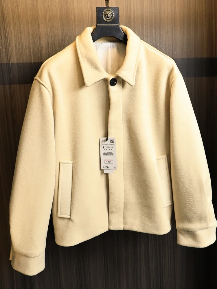 

High-End Woolen Suiting Men's Faionable Collared Jaet Premium Spun Wool Versatile Autumn Winter Skin-friendly Casual Wear