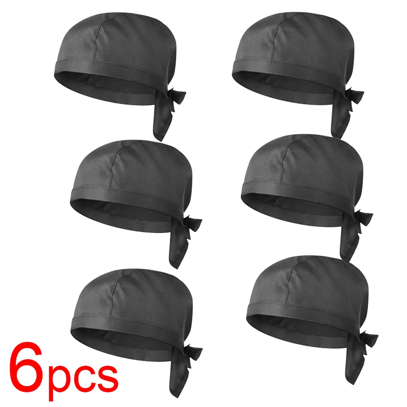 Black Chef Hat 9/6/3/1 Pcs Tie Back Adjustable Chef Cap Bandana Skull Cap Breathable Cook Hat for Kitchen Cooking Other Work