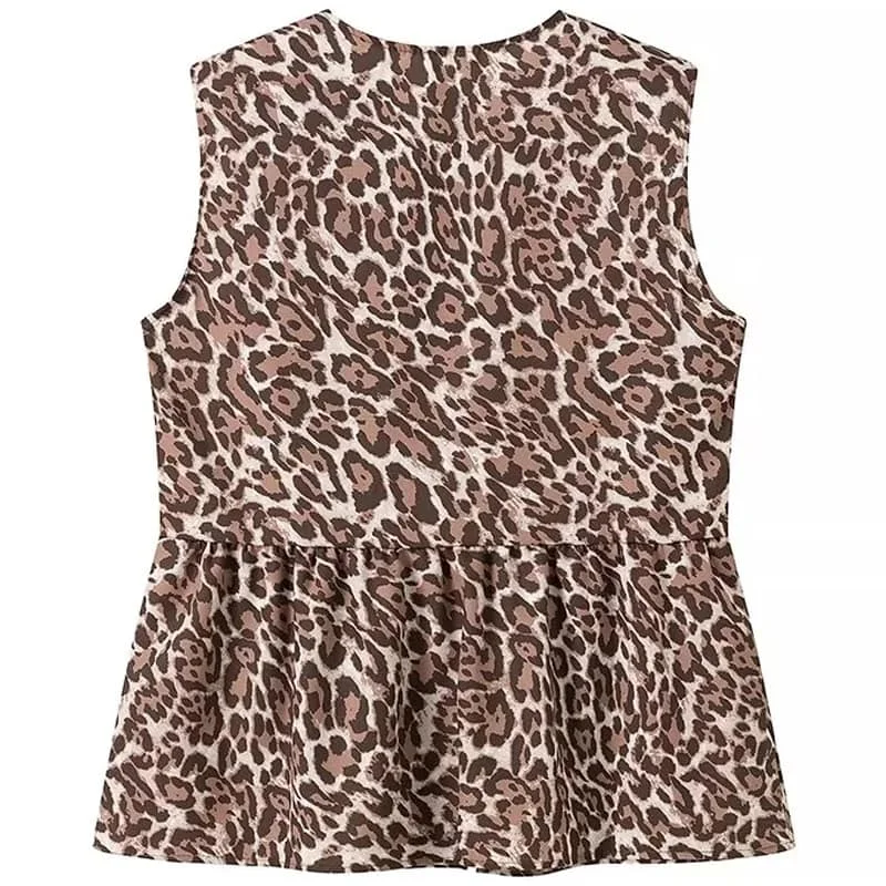 HXAO Leopard Print Bow Vest Women Tank Tops Summer 2024 Female Hollow Out O-Neck Sleeveless Lace-Up Top Fashion Street Vests