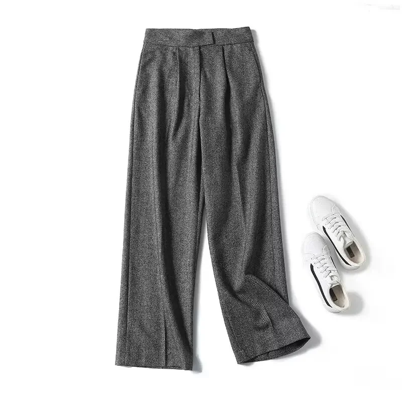 Maxdutti Autumn And Winter Casual Pants Wool Blend High Fashionable Women's Waisted Straight Loose Pants Trousers