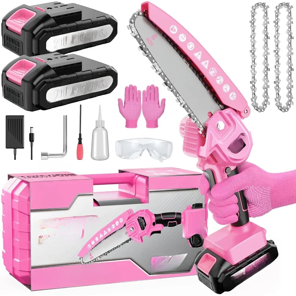 

#For Mini Chainsaw 6-Inch Battery Powered - Pink Cordless Electric Handheld Chainsaw with 2 Rechargeable Batteries 21V Small Pow