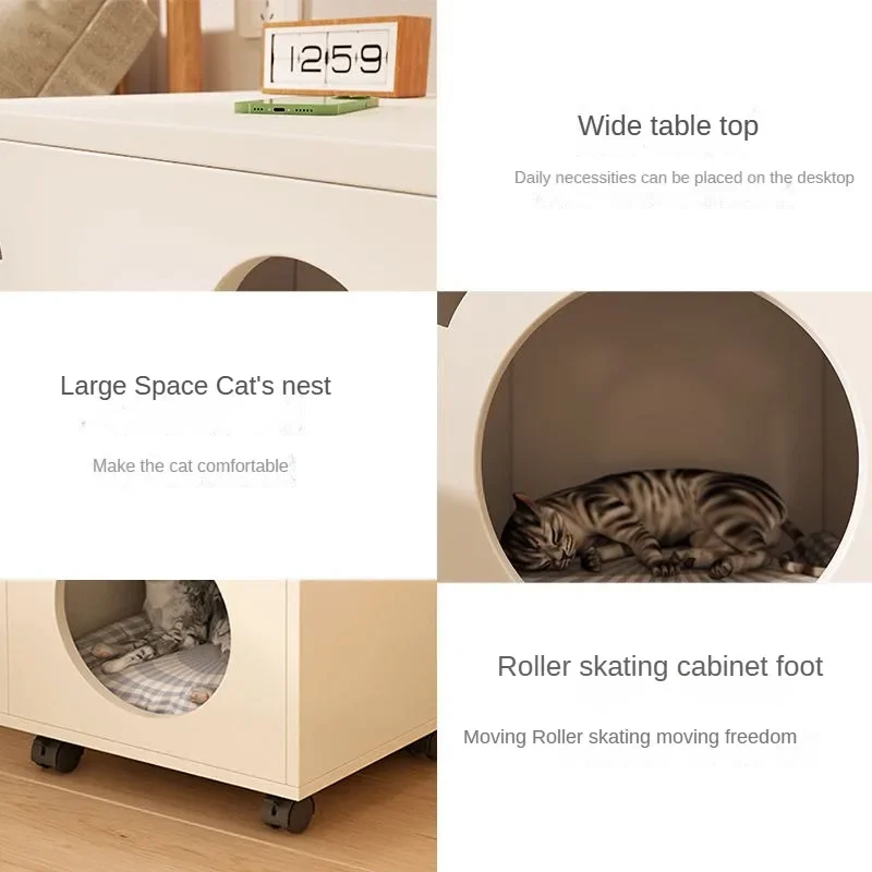 Multifunctional Storage Cabinet with Wheels Nightstand Bedside Table Minimalist Cat House Home Small Unit Bedroom Furniture