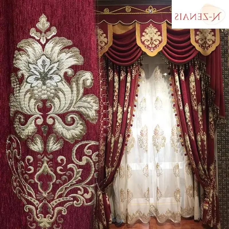 European Chenille Jacquard Bay Window Living Room with Thick Shading Blackout Elegant Luxury Curtains for Bedroom Decor