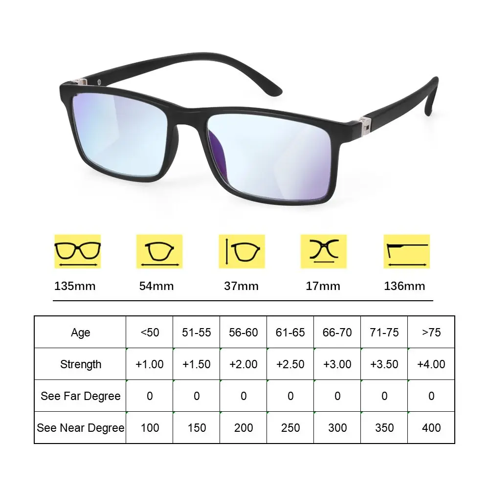 +1.0-4.0 Eyewear Spectacles Presbyopia Eyeglasses Anti-blue Light Reading Glasses Progressive Multifocal Lens