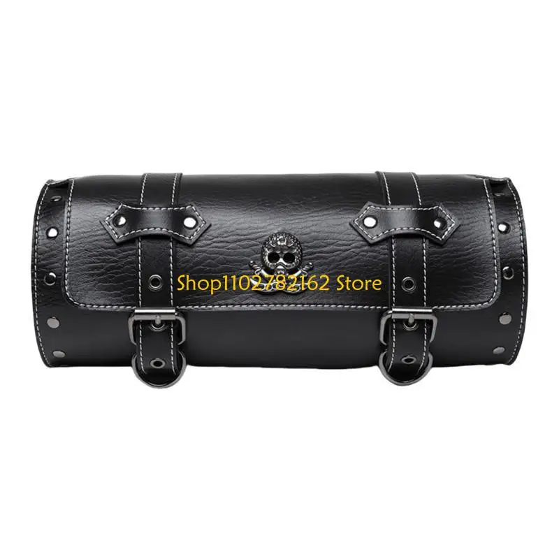 

547B Front Fork Handlebar Bag Motorcycle Front Bag Tool Bag Skull Pattern Saddlebag PU Storage Motorbike Tool Bag