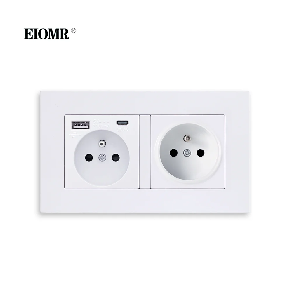 EIOMR French Wall USB Double Socket 16A 5V 2100mA with USB Ports Electrical Sockets 146MM*86MM EU Standard Type C Power Outlet