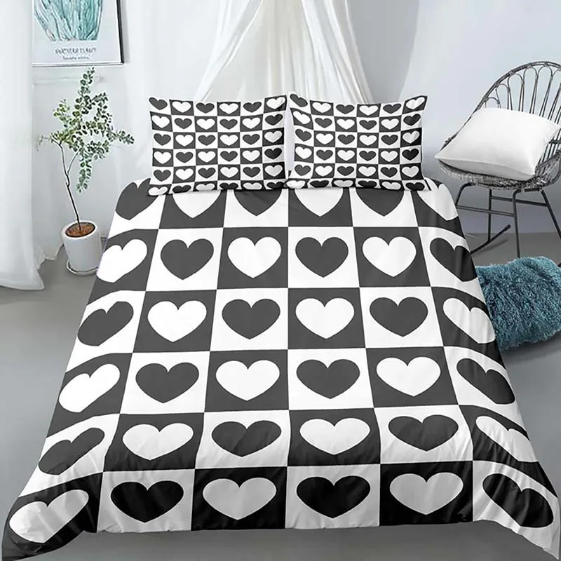 Chess Board Duvet Cover Set 3D Print International Chess Black White Comforter Cover for Kids Boys Girls Polyester Bedding Set