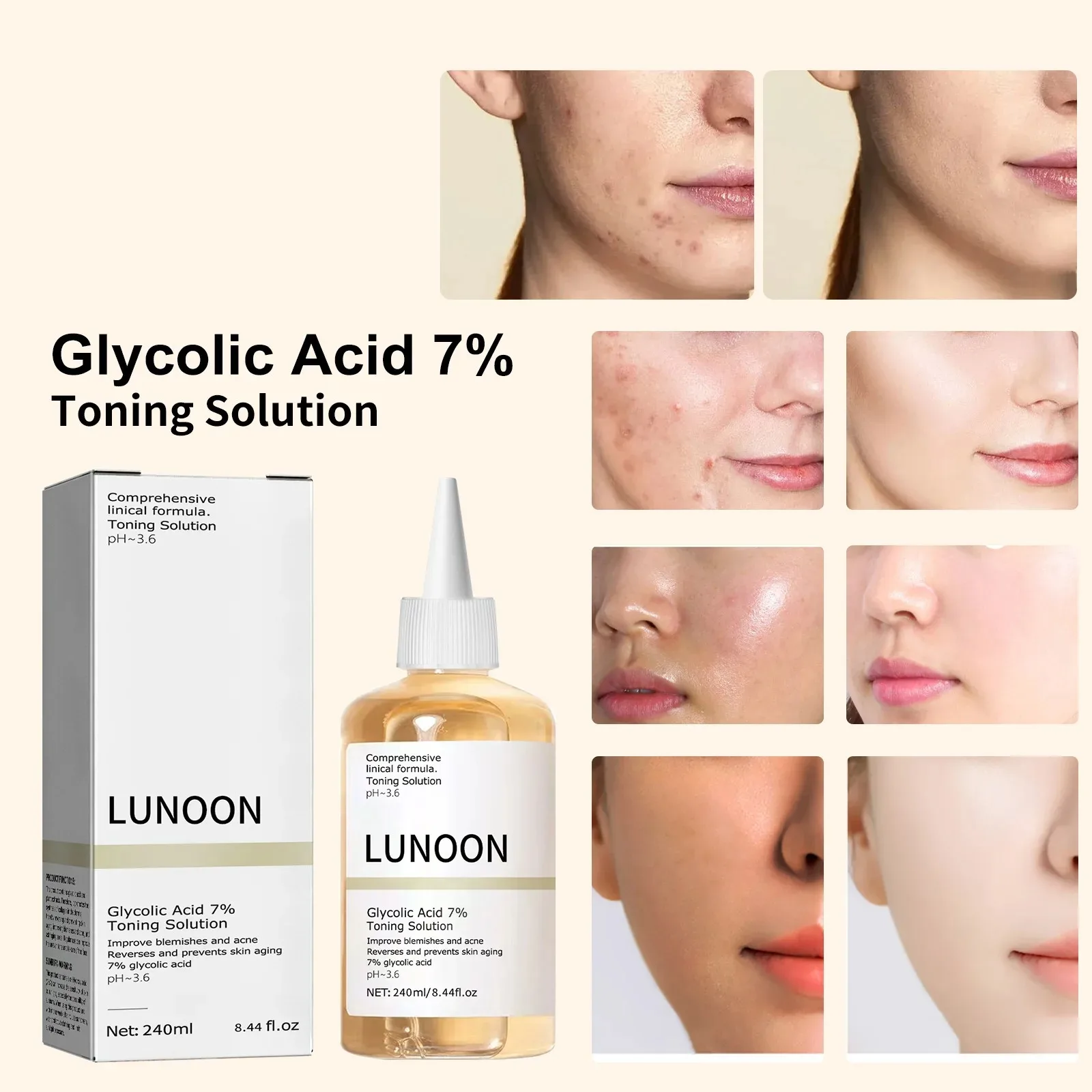 100ml Glycolic Acid 7% Toning Solution Repairing Facial Oil Nourishing Gentle Glycolic Acid Toner Face Essence