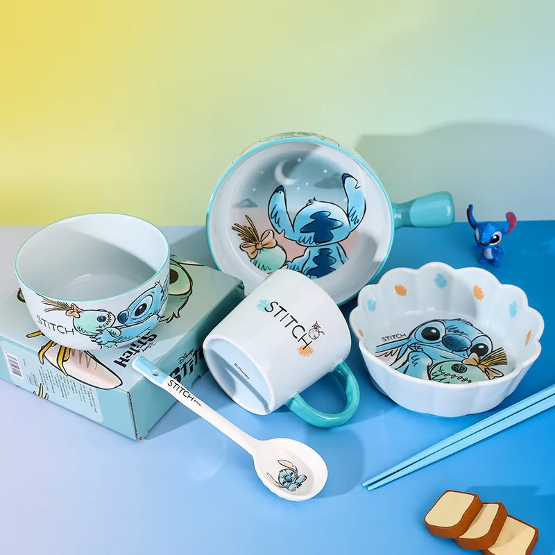 

Disney Ceramic Tableware Set Kawaii Stitch Handle Bowl Salad Bowl Cute Dinner Bowl Personalized Dinnerware Set Cartoon Gift