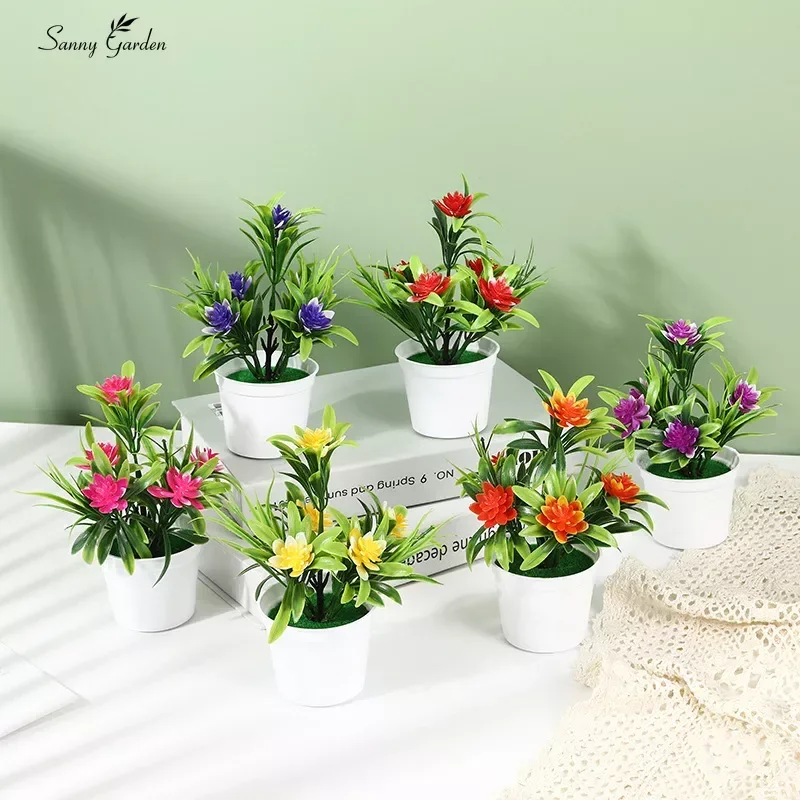 Artificial Potted Simulation Fake Lotus Yellow Red Orange Pink Purple Plants Flower Home Garden Table Decoration Room Ornaments