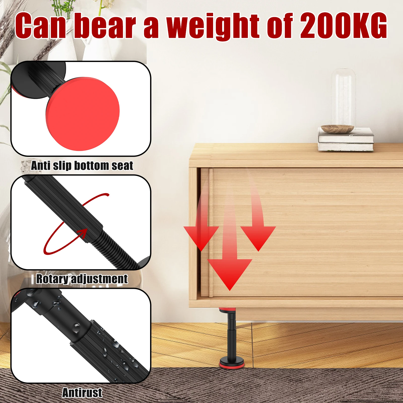 伸縮式サポートロッド、ナイロンキャビネット、調整可能なサポートポール、重量容量200kg、高硬度、シンクサポートブラケット、2個